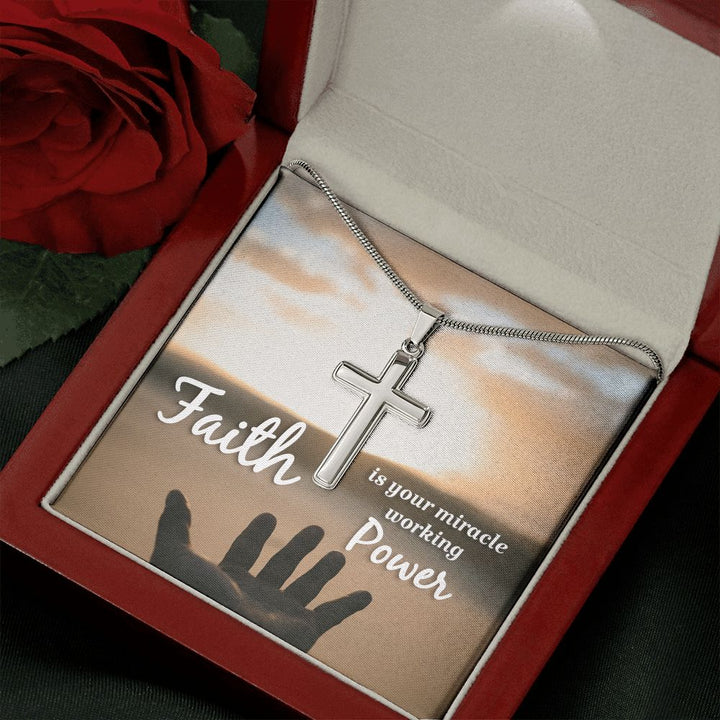 Faith is  your miracle working power - Stainless Cross Necklace with Ball Chain