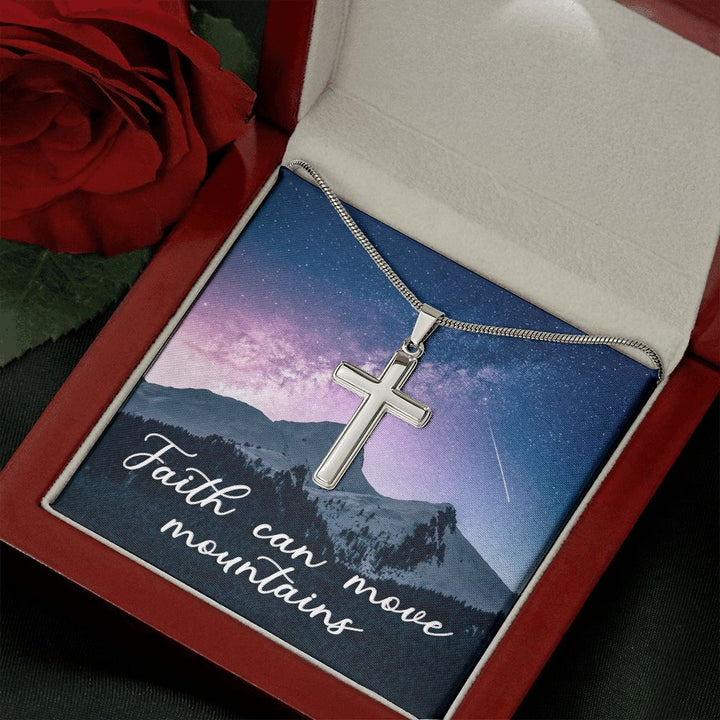 Faith Can Move Mountains - Stainless Cross Necklace with Ball Chain
