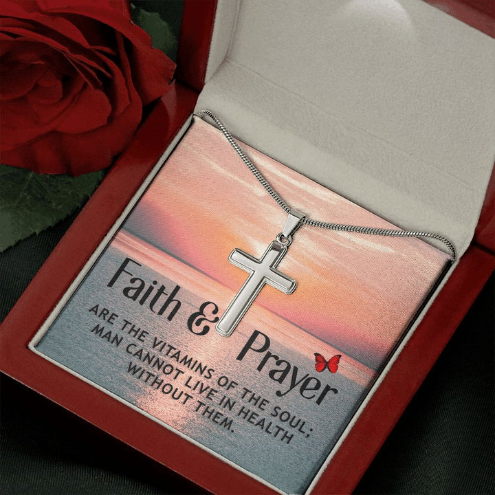 Faith | Faith and Prayer - Stainless Cross Necklace with Ball Chain