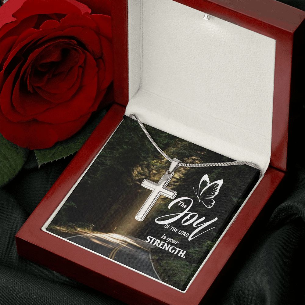 Joy of the Lord is your Strength - Stainless Cross Necklace with Ball Chain