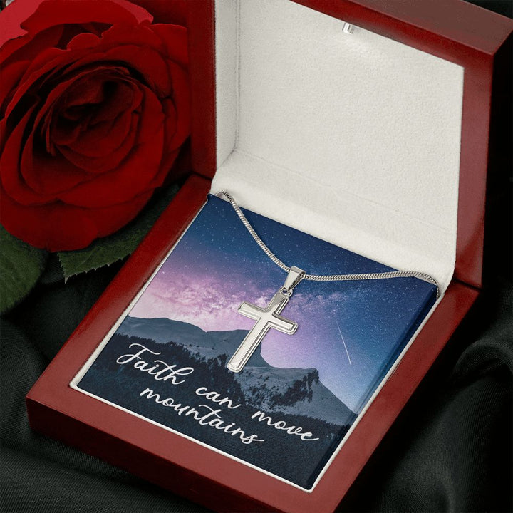 Faith Can Move Mountains - Stainless Cross Necklace with Ball Chain
