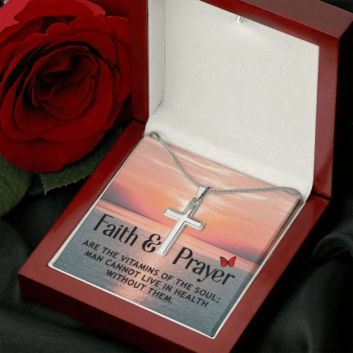 Faith | Faith and Prayer - Stainless Cross Necklace with Ball Chain