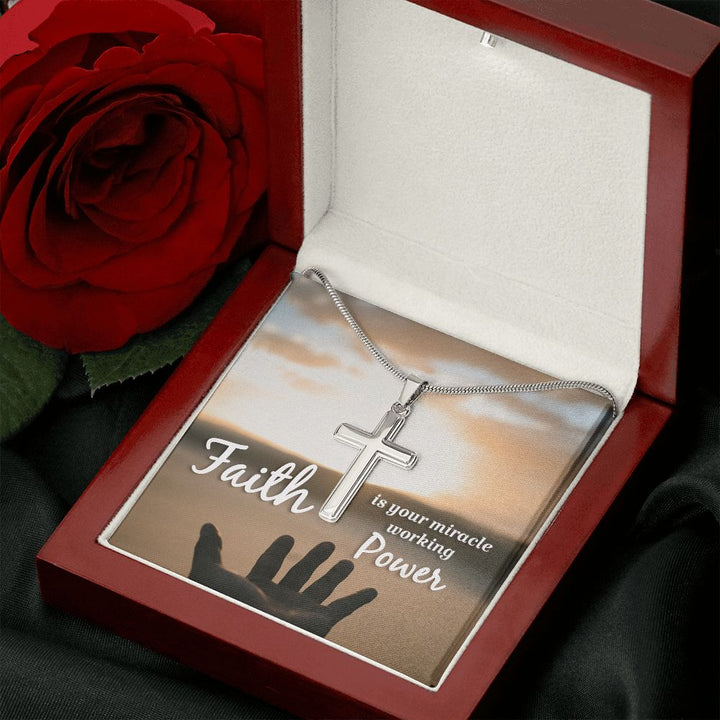 Faith is  your miracle working power - Stainless Cross Necklace with Ball Chain