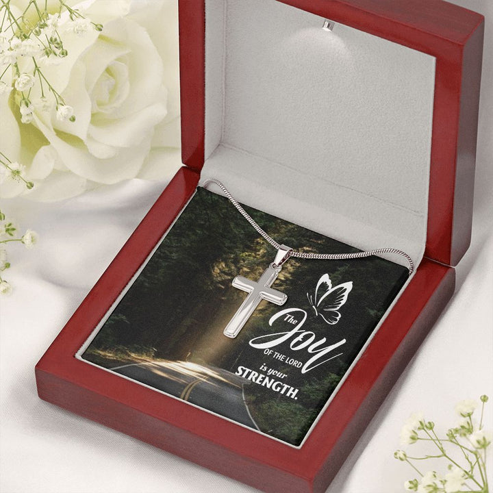 Joy of the Lord is your Strength - Stainless Cross Necklace with Ball Chain