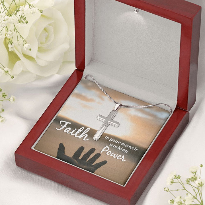 Faith is  your miracle working power - Stainless Cross Necklace with Ball Chain