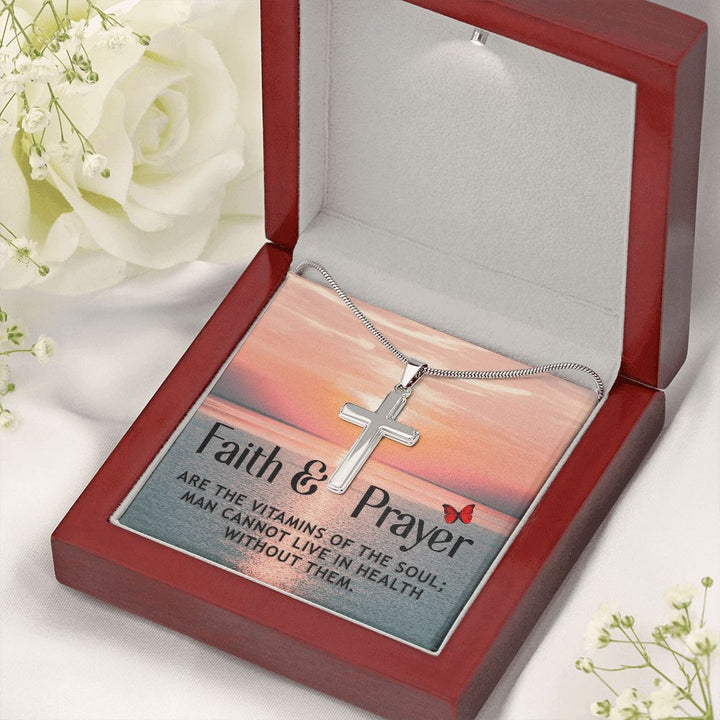 Faith | Faith and Prayer - Stainless Cross Necklace with Ball Chain