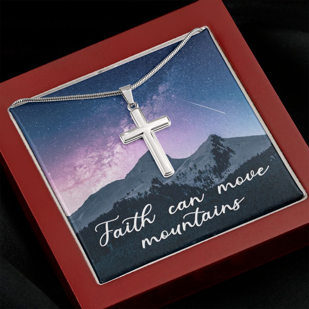 Faith Can Move Mountains - Stainless Cross Necklace with Ball Chain