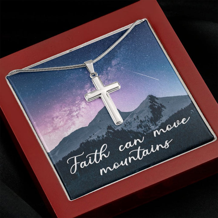Faith Can Move Mountains - Stainless Cross Necklace with Ball Chain