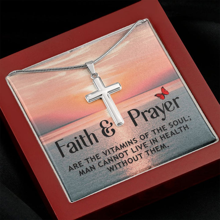 Faith | Faith and Prayer - Stainless Cross Necklace with Ball Chain