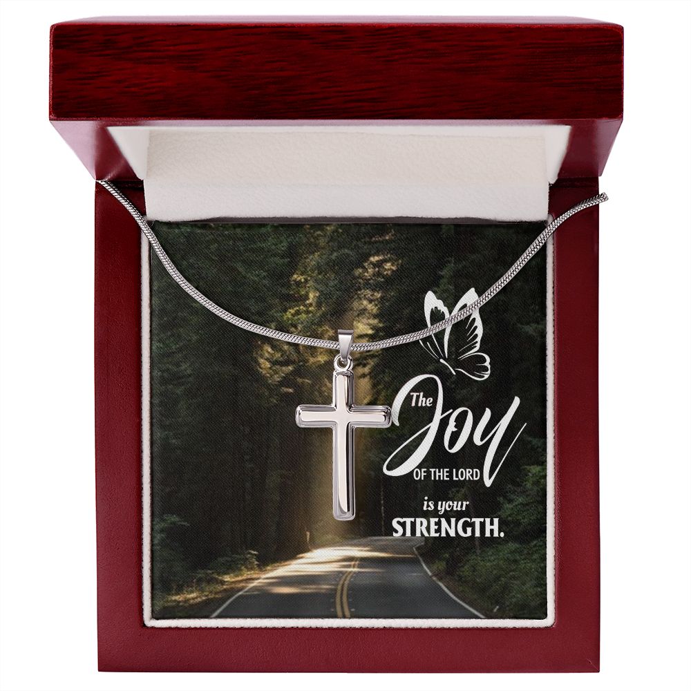 Joy of the Lord is your Strength - Stainless Cross Necklace with Ball Chain