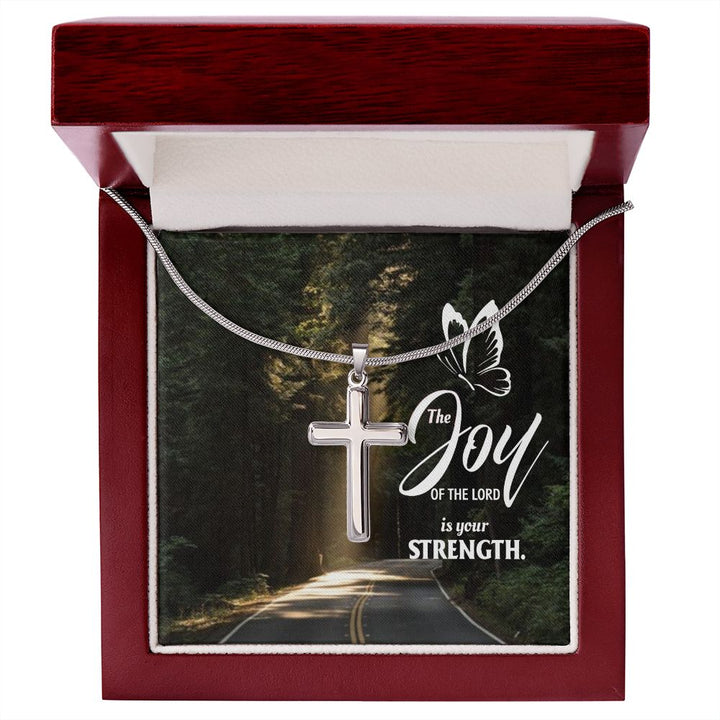 Joy of the Lord is your Strength - Stainless Cross Necklace with Ball Chain