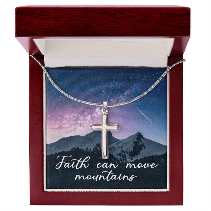 Faith Can Move Mountains - Stainless Cross Necklace with Ball Chain