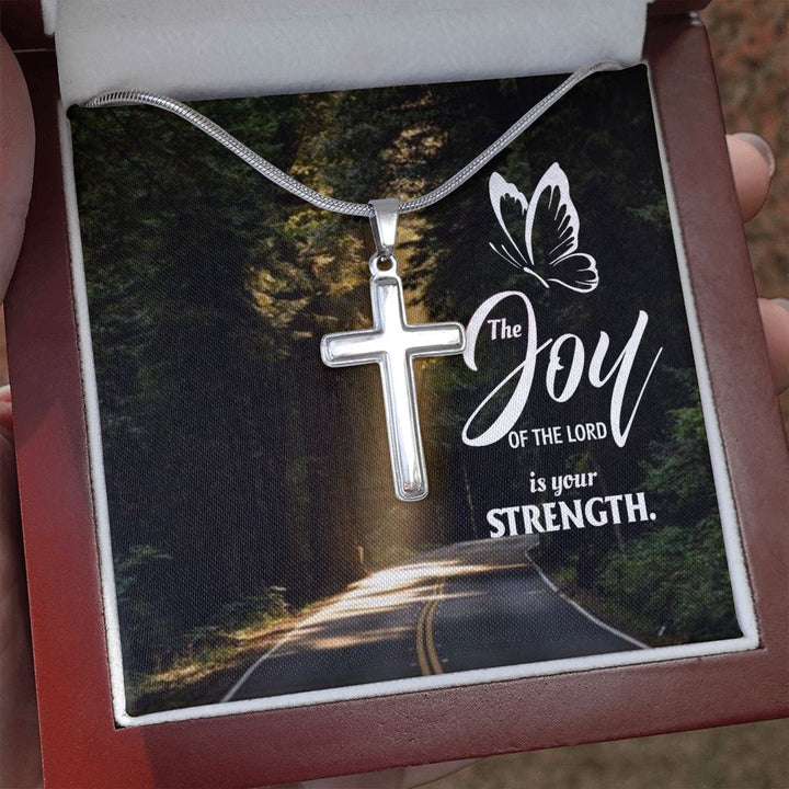 Joy of the Lord is your Strength - Stainless Cross Necklace with Ball Chain