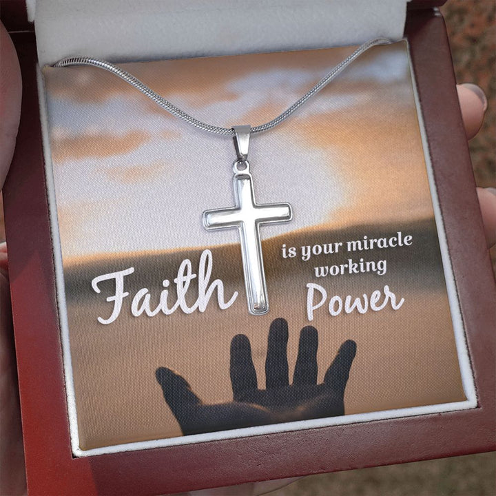 Faith is  your miracle working power - Stainless Cross Necklace with Ball Chain