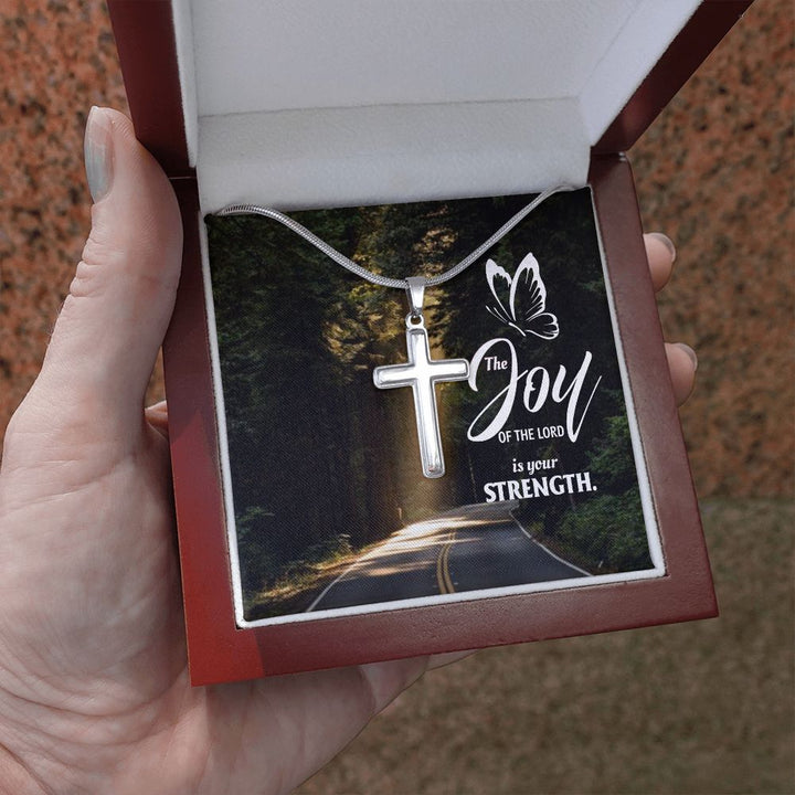 Joy of the Lord is your Strength - Stainless Cross Necklace with Ball Chain