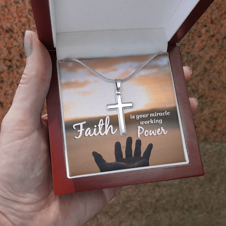 Faith is  your miracle working power - Stainless Cross Necklace with Ball Chain