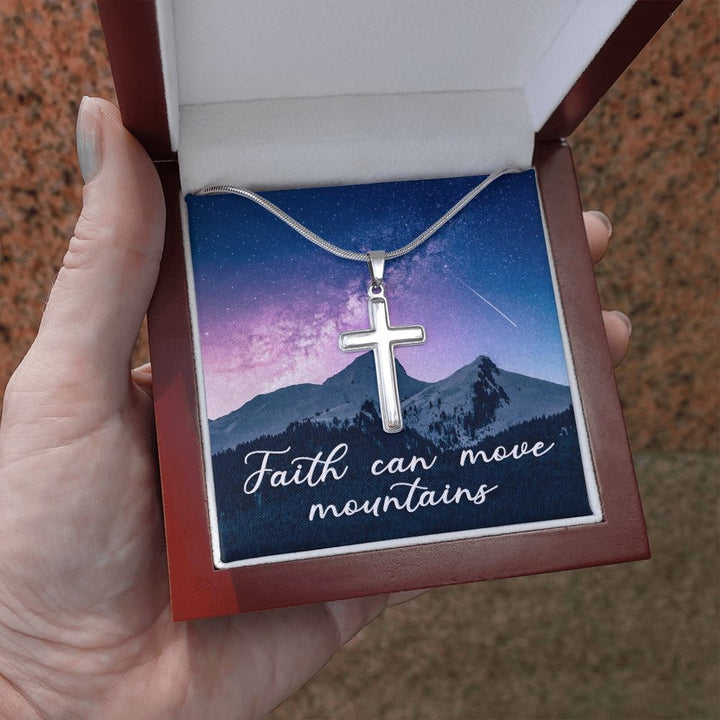 Faith Can Move Mountains - Stainless Cross Necklace with Ball Chain