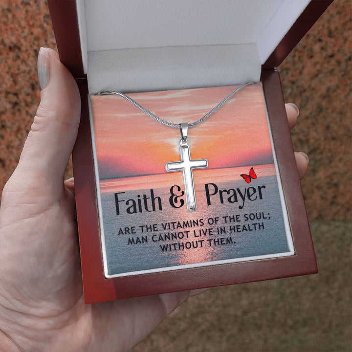 Faith | Faith and Prayer - Stainless Cross Necklace with Ball Chain